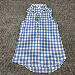 Beach Lunch Collection Top Women's M Blue White‎ Gingham Plaid Sleeveless Tunic